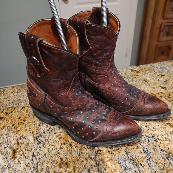 Harley Davidson Brown Studded Leather Biker Boots Size 7M ID D83754 - Picture 3 of 12